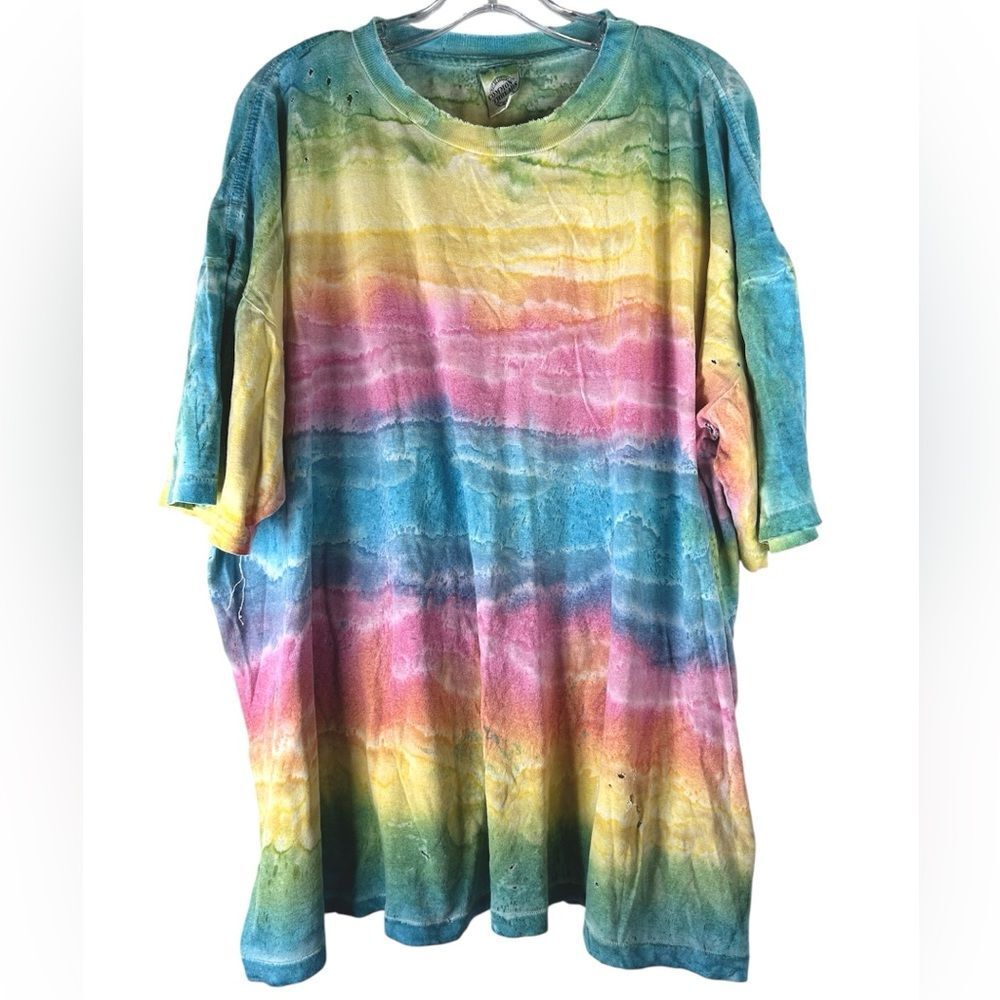 Common threads tshirt tie dye one size single stitch vtg retro allover print